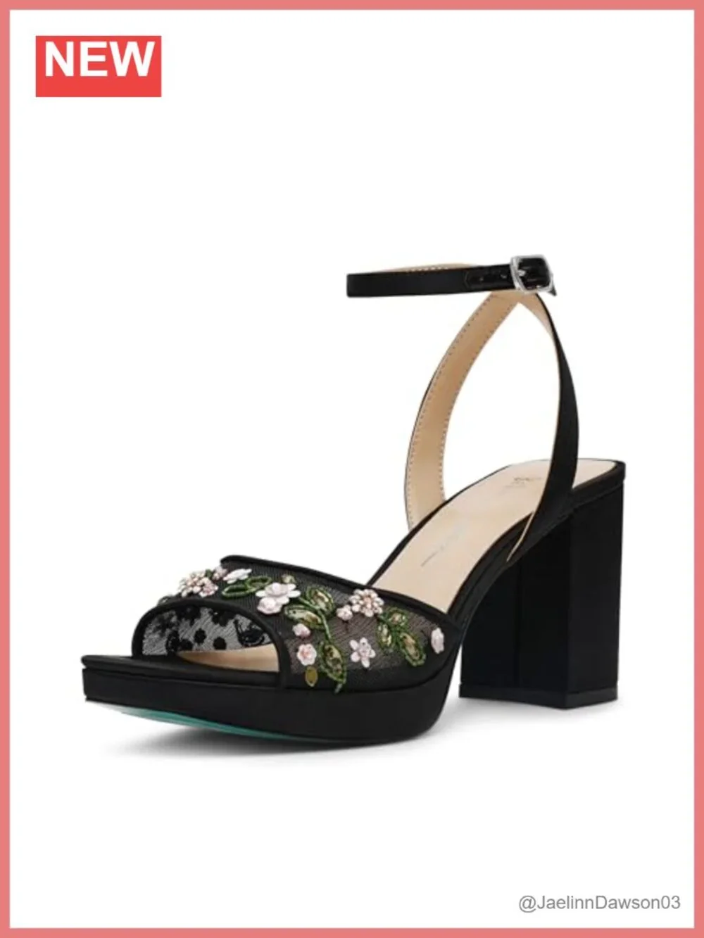 Block Heel Platform Sandals with Adjustable Floral Strap, 3.75